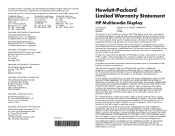 HP Pavilion 23-inch Displays Hewlett-Packard Limited Warranty Statement HP Multimedia Display