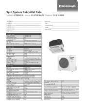 Panasonic CS-E18RB4UW E18RB4U 18 000 BTU Ceiling Recessed Heat Pump Submittal Sheet