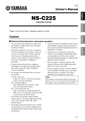 Yamaha NS-C225 Owner's Manual
