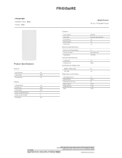 Frigidaire FFFU20F2VW Product Specifications Sheet