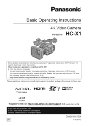Panasonic HC-X1 Basic Operating Manual