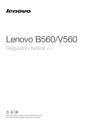 Lenovo B560 Laptop Lenovo B560/V560 Regulatory Notice V1.0