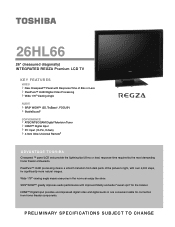 Toshiba 26HL66 Printable Spec Sheet