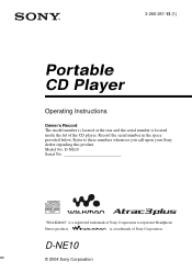 Sony D-NE10 Operating Instructions  (primary manual)