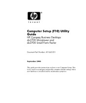 HP dx2700 Computer Setup (F10) Utility Guide: HP Compaq Business Desktops dx2700 Microtower and dx2700 Small Form Factor