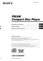 Sony CDX-GT805DX Owners manual