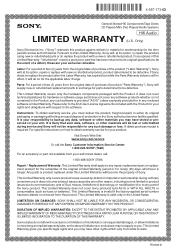 Sony STR-DG1200 Limited Warranty (US Only)