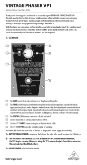 Behringer VINTAGE PHASER VP1 Manual