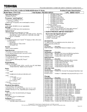 Toshiba Satellite C75-C7130 Detailed Specifications for Satellite C75-C7130