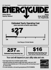 Maytag MVWB300WQ Energy Guide