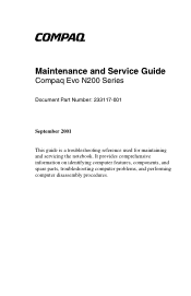 HP Evo Notebook n200 Maintenance and Service Guide Compaq Evo N200 Series