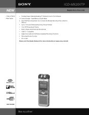 Sony ICD-MX20VTP Marketing Specifications