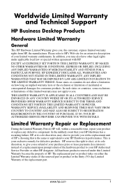 HP d220 HP Business Desktop Products - Worldwide Limited Warranty and Technical Support (North America)