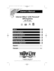Tripp Lite INTERNET550U Owner's Manual for Internet Office & BC Personal UPS 932641