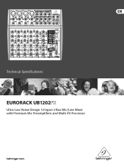 Behringer EURORACK UB1202FX Specifications Sheet