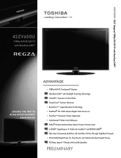 Toshiba 42ZV650U Printable Spec Sheet
