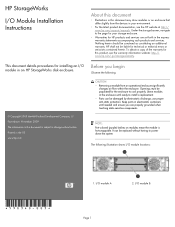 HP P2000 HP StorageWorks I/O Module Installation Instructions (590340-003, February 2010)