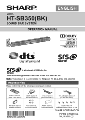 Sharp HT-SB350 HT-SB350 Operation Manual