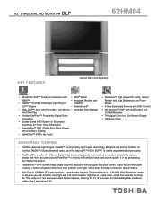 Toshiba 62HM84 Printable Spec Sheet