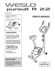 Weslo Pursuit R 2.2 Bike English Manual