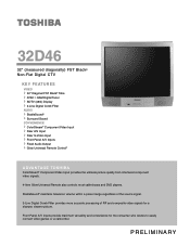 Toshiba 32D46 Printable Spec Sheet