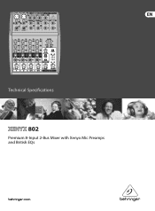 Behringer 802 Specification Sheet