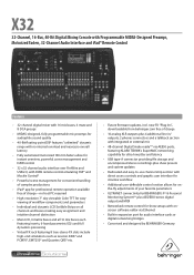 Behringer X32-TP Specifications Sheet