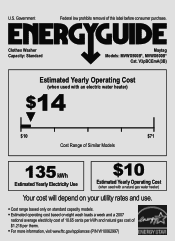 Maytag MVWX600BW Energy Guide