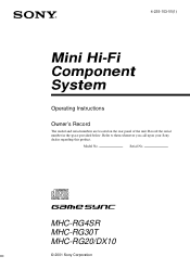 Sony MHC-RG20 Operating Instructions
