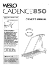 Weslo Cadence 850 Treadmill English Manual
