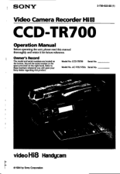 Sony CCD-TR700 Primary User Manual