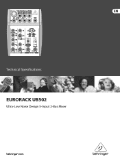 Behringer EURORACK UB502 Specifications Sheet