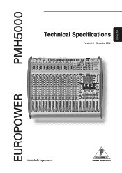 Behringer EUROPOWER PMH5000 Spec Sheet