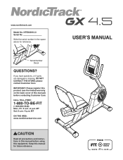 NordicTrack Gx 4.5 Bike English Manual