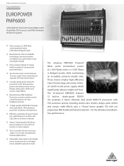 Behringer PMP6000 Product Information Document