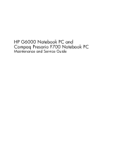 Compaq Presario F700 HP G6000 Notebook PC and Compaq Presario F700 Notebook PC - Maintenance and Service Guide