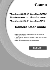 Canon PowerShot A2400 IS Silver PowerShot A4000 IS / A3400 IS / A2400 IS / A2300 / A1300 / A810 Camera User Guide
