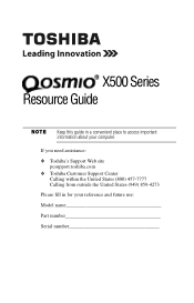 Toshiba Qosmio X505 Reference Guide