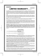 Sony XS-GS1720S Limited Warranty (U.S. Only)