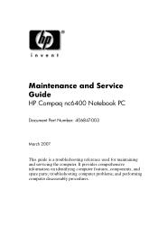 HP Nc6400 HP Compaq nc6400 Notebook PC Maintenance and Service Guide