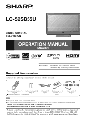 Sharp LC52SB55U Operation Manual