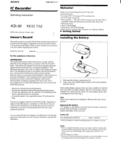Sony ICD-30 Primary User Manual