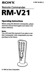 Sony RM-V21 Primary User Manual