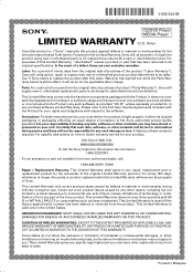 Sony SMP-NX20 Limited Warranty (U.S. Only)