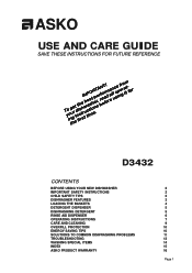 Asko D3432 User manual D3432 Use & Care Guide EN (Products Manufactured Before 1/1/2008 3/5 Warranty)