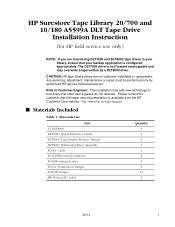 HP Surestore Tape Library Model 20/700 DLT Tape Drive Installation Instructions