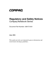 Compaq Evo n1005v Regulatory and Safety Notices Compaq Notebook Series