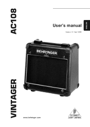 Behringer VINTAGER AC108 Manual