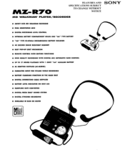 Sony MZ-R70 Marketing Specifications