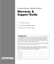 HP Presario 8000 Compaq Presario Desktop Products  Warranty & Support Guide